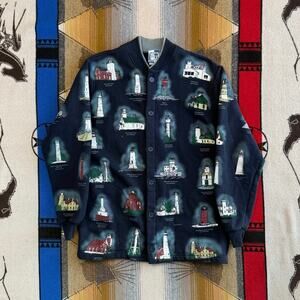 Vintage 90s Women’s Art Unlimited Michigan Lighthouses Button Sweatshirt Large